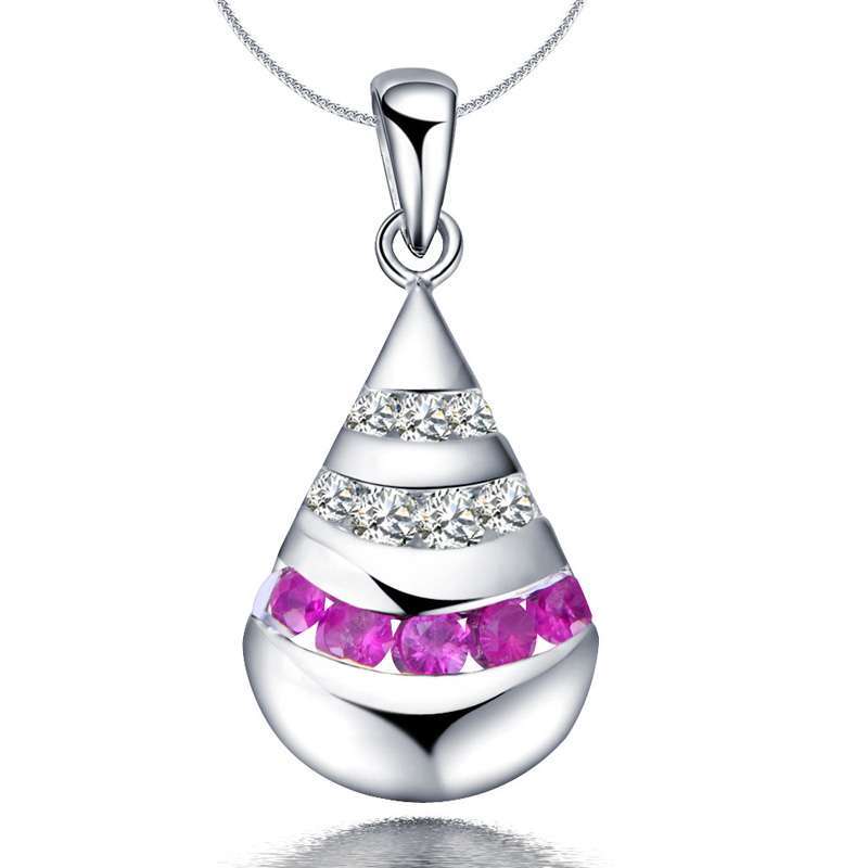 喜钻 18K白金天然红宝石 结婚吊坠\/时尚红宝石