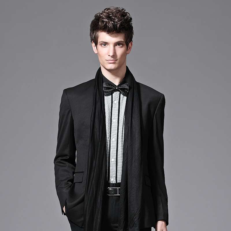 GXG 男士时尚个性围巾领修身黑色西服经典潮流婚礼#14101440 黑色(XL)