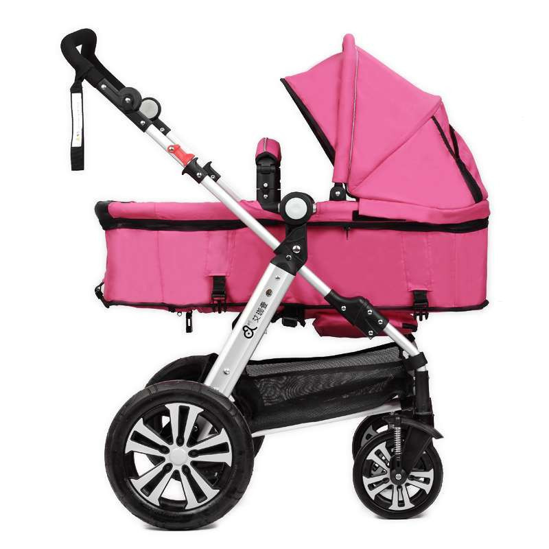 艾珈壹充气轮高景观可躺可坐避震双向可调婴儿车推车运动版SB-S011B粉色
