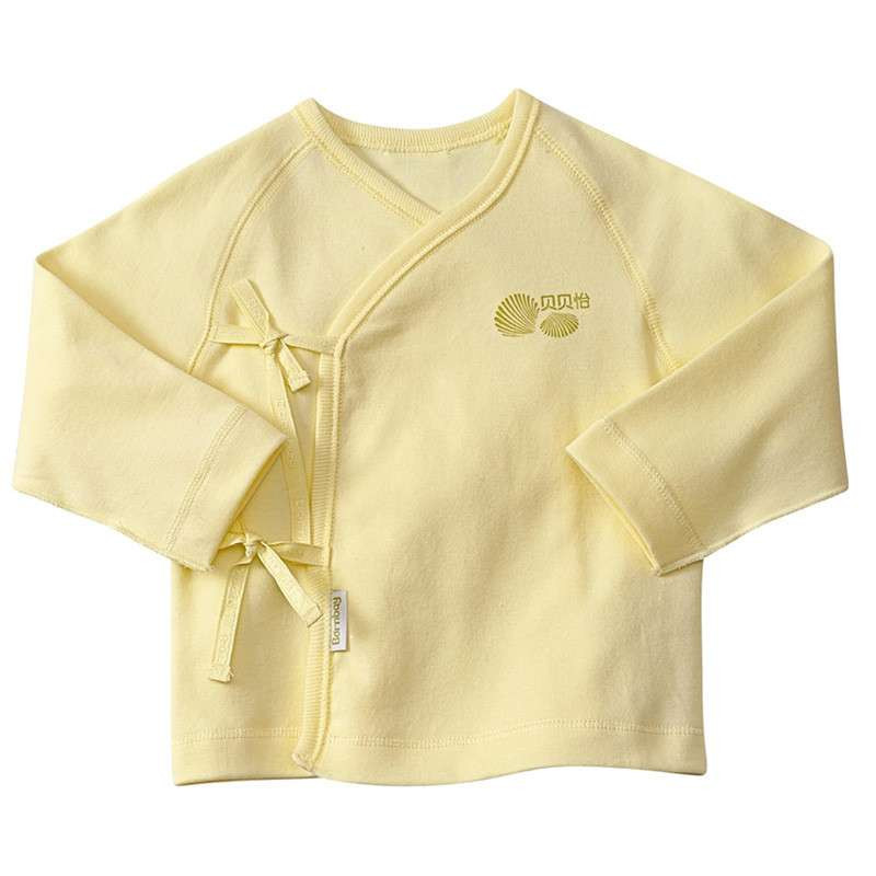 贝贝怡 新生儿衣服0-3个月 纯棉绑带婴儿上衣春装和尚服 305 淡黄 52cm