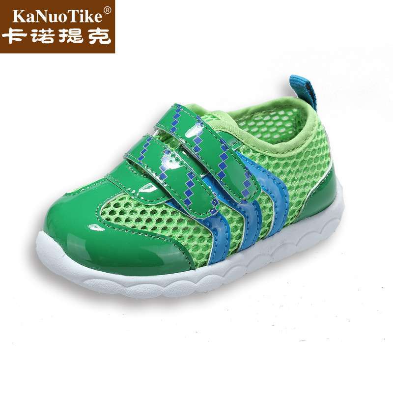 KAX13121卡诺提克 2014新款男女童网眼童鞋 中小男童透气网布运动鞋休闲鞋 草绿色 14码/10.5cm