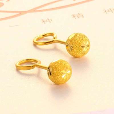 萃华金店 官方正品 黄金千足金耳饰 喷砂星花耳钉 2.