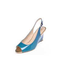 Daphne\/达芙妮 优雅休闲渐变色漆皮透明坡跟鱼