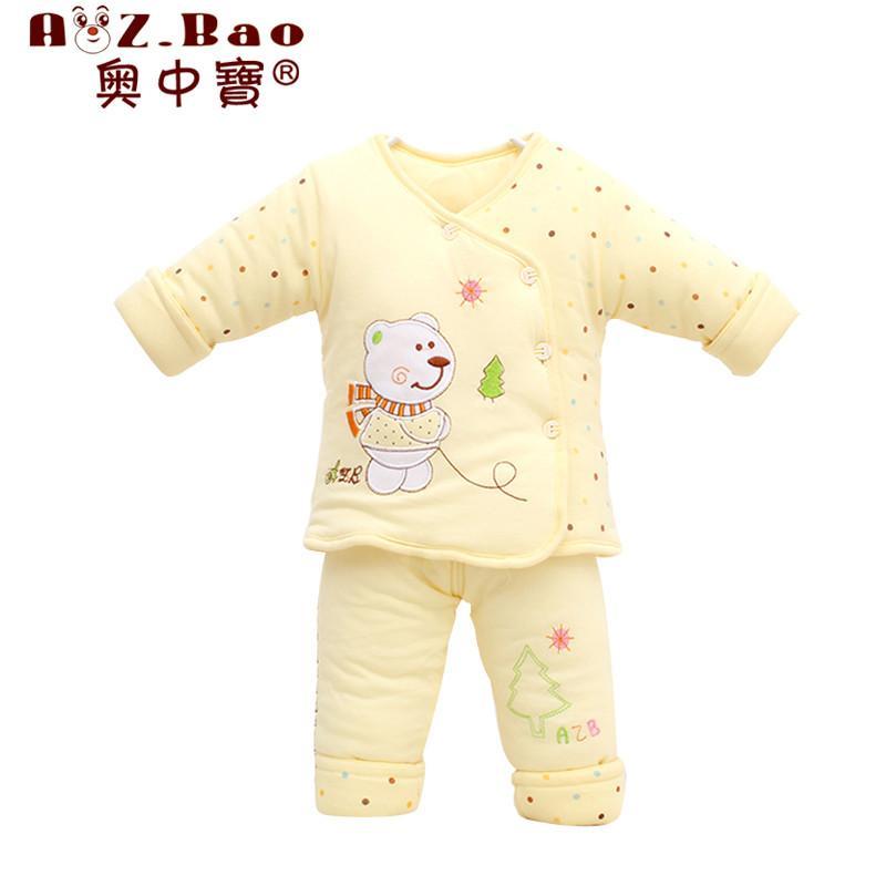 奥中宝婴儿棉衣套装秋冬婴儿衣服新生儿衣服0-6个月婴儿衣服加厚外出服两件套 A331 黄色 59cm