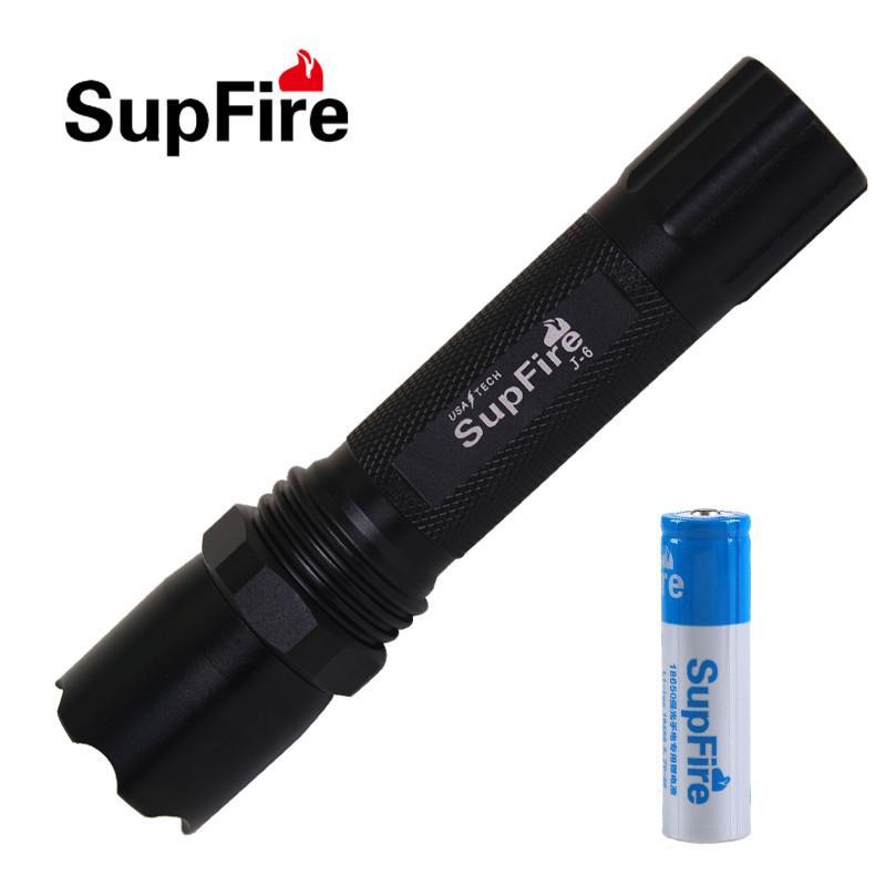 SupFire神火J6强光手电筒可充电式LED聚光远射王防水家用迷你便携户外照明灯 J6手电+1节1700毫安电池+1USB线