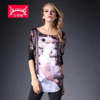 雪纺衫 女 2016春 新款 欧洲站印花中长款雪纺