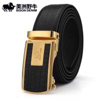 美洲野牛皮带男士鳄鱼纹皮带男休闲牛皮腰带铜