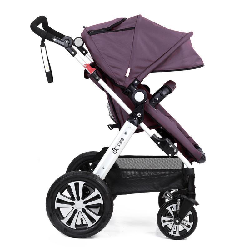 艾珈壹充气轮高景观可躺可坐避震双向可调婴儿车推车运动版 紫色