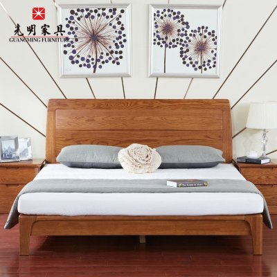 光明家具 卧室实木家具 现代中式红橡木实木床双人床 118-15105