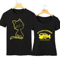 2015夏季短袖T恤猫吃鱼情侣T恤修身图案可爱