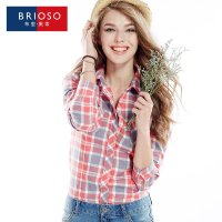 BRIOSO 2015女士新款磨毛格子衬衫 女格子衬