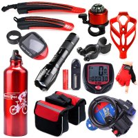 夏拓户外骑行套装 自行车装备 水壶 挡泥板 钥匙锁 太阳能尾灯 指南针铃铛 手电 套装 红色配T6手电套装【报价大全、价格、商铺】-苏宁易购开放平台