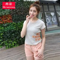 2015夏季新款韩版女装T恤 短袖字母印花图案