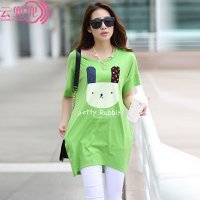 云兜兜孕妇女装韩国中长款贴布兔子短袖上衣T