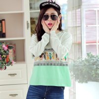 2015秋装宽松上衣长袖T恤韩版女装印花体恤衫