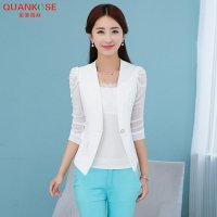 全美高丝夏装七分袖小西装女外套 修身显瘦七分袖小西服短外套夏1 M 白色【报价大全、价格、商铺】-苏宁易购开放平台