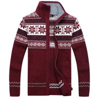 圣维澳 <em>秋冬</em>新款男士拉链<em>针织衫毛衣男</em>花纹开
