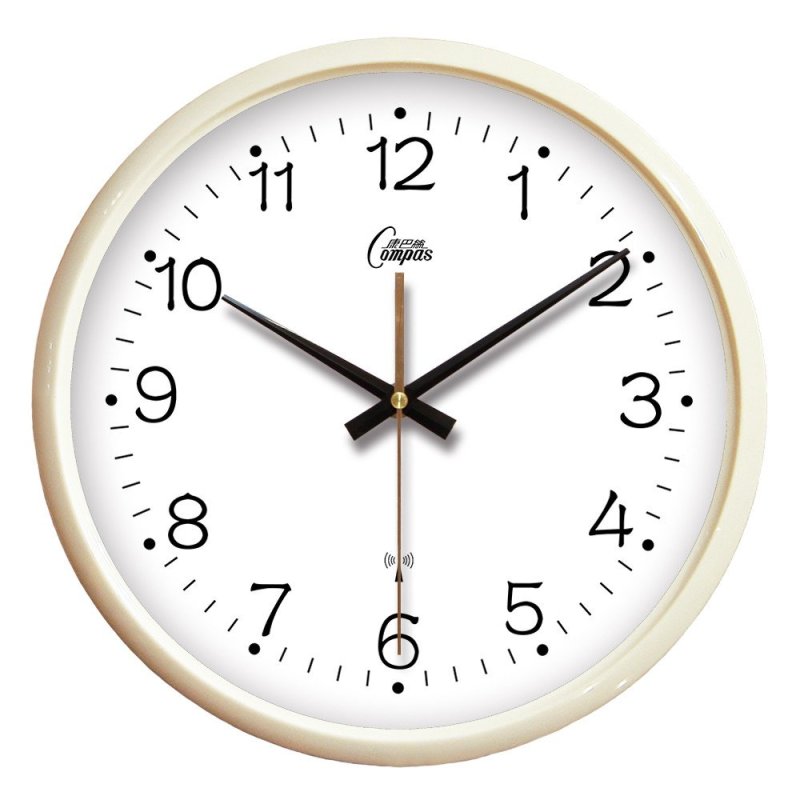 康巴丝(Compas)13寸33*33CM 挂钟客厅欧式现代创意简约个性大号钟表中式电波钟静音 2100-07白色