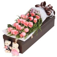货上门):礼盒花束 恰似你的温柔 19朵粉玫瑰,石