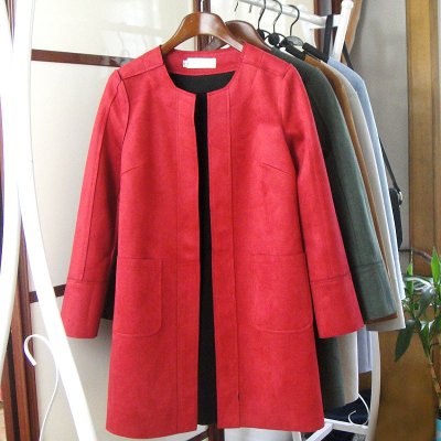 one belt one road女士风衣 1】仿<em>鹿皮绒外套</em>女