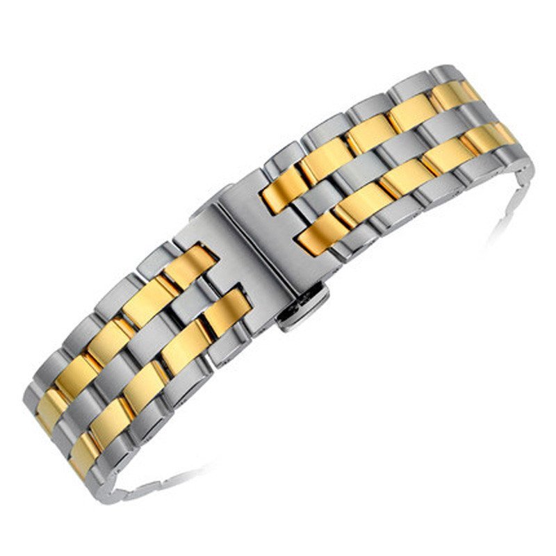 傲途正品美度M001 表带男钢带布鲁纳系列不锈钢表带配件手表链 男 20mm 间金色蝴蝶扣
