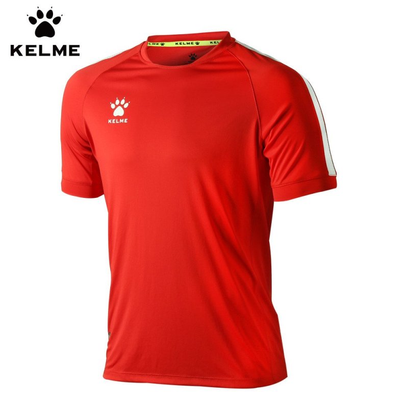 卡尔美足球服短袖夏男士训练服组队服KELME足球衣201跑步服T恤衫 XL 红/白