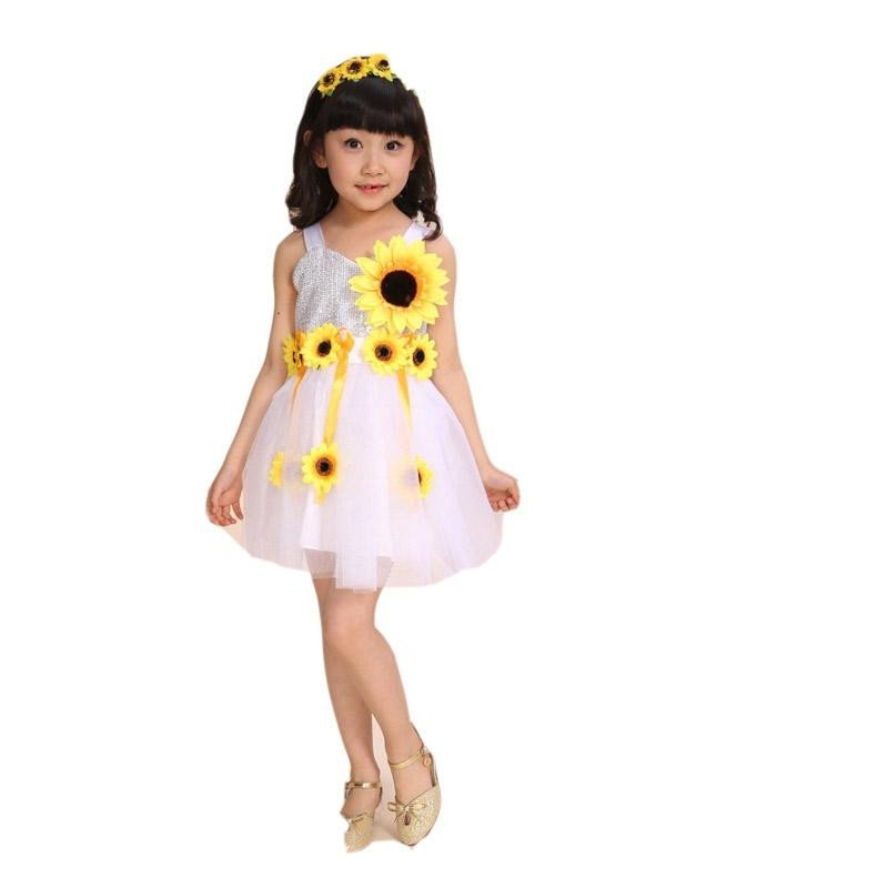 童演出服纱裙向日葵女童舞蹈服舒适幼儿花朵表盘锦园林设计图片