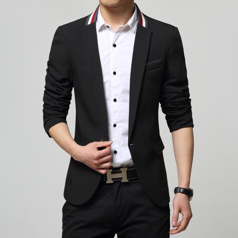 春秋款小西装男上衣青年休闲西服男士修身外套单西英伦商务C908 XL C908黑色高清实拍图