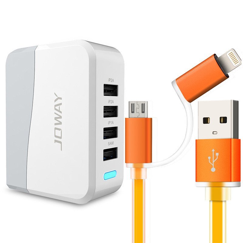 乔威 多功能充电器头手机充电插座转换器多接口 苹果安卓小米华为三星平板通用型 充电器+二合一数据线 橙色 乔威(JOWAY)手机充电器 JC13 【价格 图片 品牌 报价】-苏宁易购