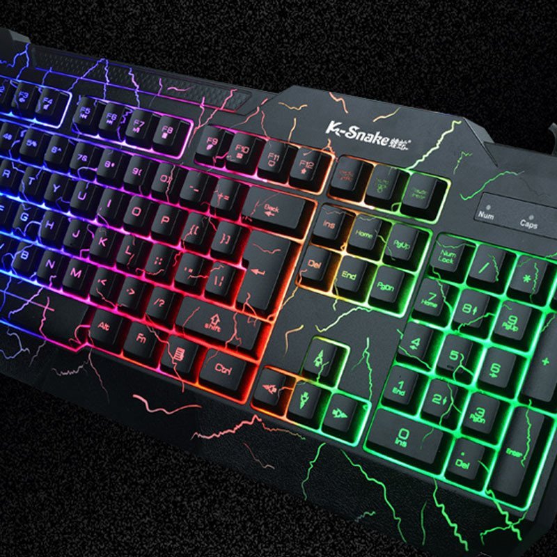 蝰蛇k6裂纹版家用办公游戏键盘防水彩色背光键盘有线