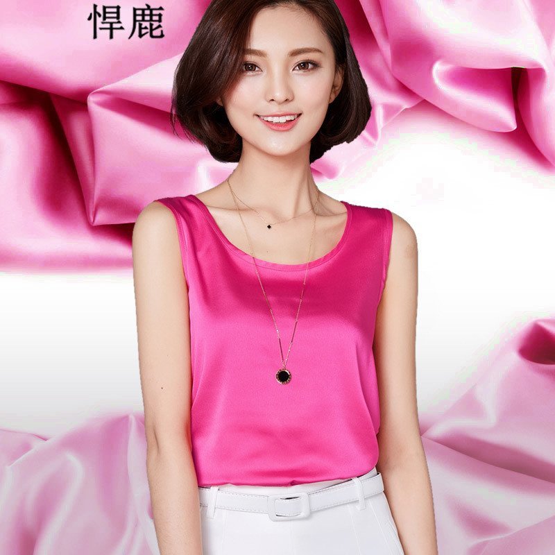 莲香鸟2016夏季新款经典欧美风时尚百搭仿真丝吊带背心 2xl 宝蓝色