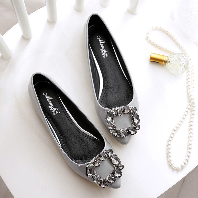 瓢鞋夏平跟2016新款女鞋春夏浅口大码平底方扣带钻女单鞋甜美少女鞋小