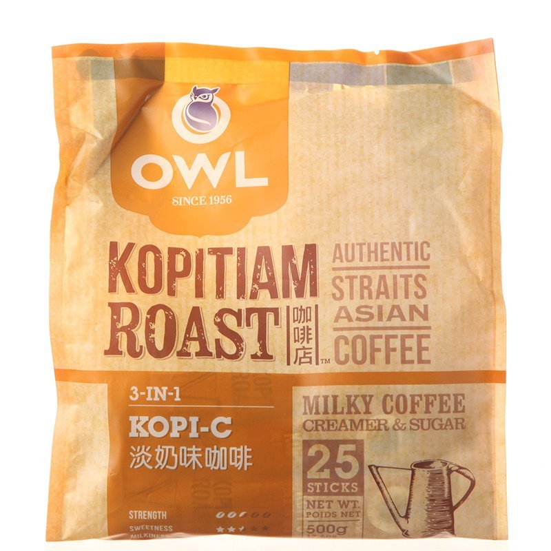 新加坡进口OWL猫头鹰淡奶味咖啡三合一500g袋装速溶咖啡