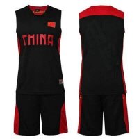 中国队篮球服 黑色球衣背心篮球服套装 短袖短