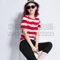 2016夏季学生时尚红白条纹t恤女短袖韩版201