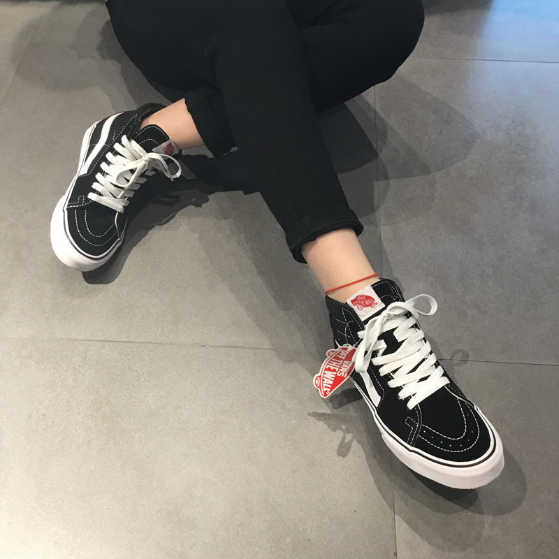 vans/范斯 万斯男鞋女鞋 sk8-hi 高帮情侣经典款板鞋运动鞋黑色 vn-0d