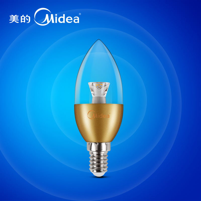 美的（Midea）led灯泡E14螺口球泡3W尖泡节能小螺口LED暖黄灯泡水晶吊灯 3W 3W尖泡金色E14正白光