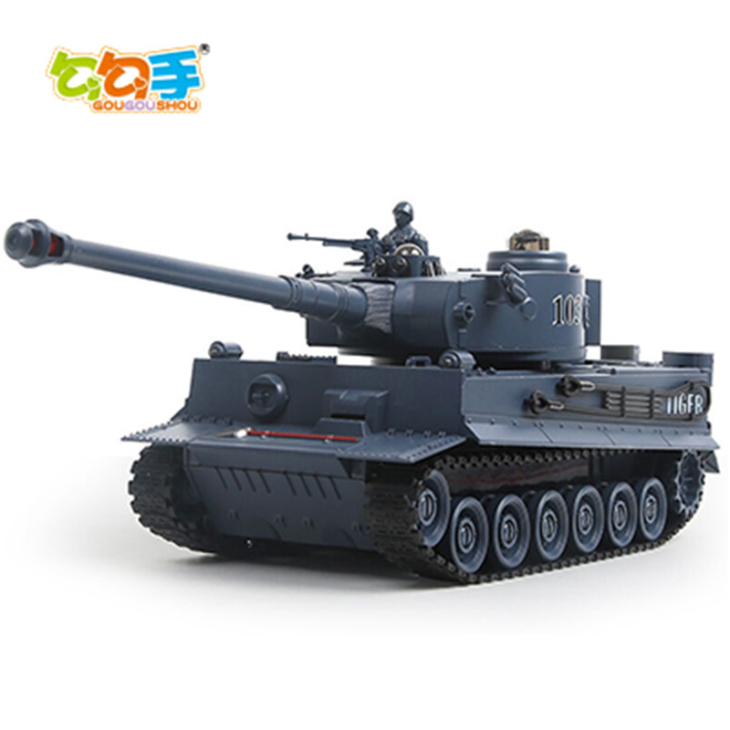 勾勾手 男孩玩具 2.4G 遥控坦克儿童遥控汽车 对战坦克模型车 带仿真声效可发射一键演示 德国虎式 藏蓝