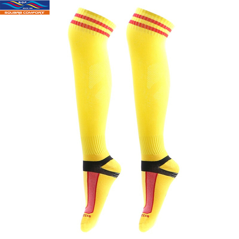 星加坊足球袜子 男女袜毛巾底运动袜黄色二双