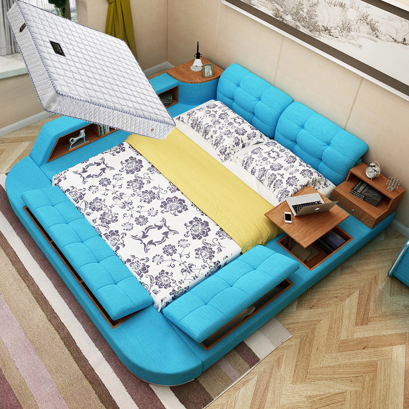 佐特家具 床 布床 双人床 智能按摩榻榻米床 现代简约储物软床婚床 旗舰版+3D床垫