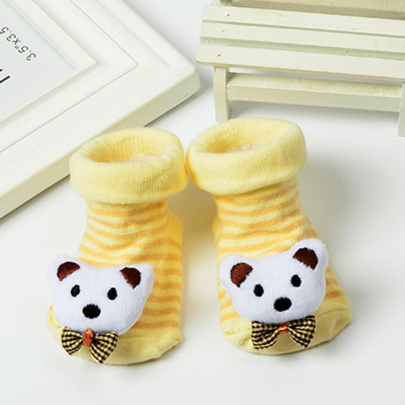 新生婴儿袜子可爱儿童袜子宝宝全棉袜子卡通立体袜公仔袜防滑松口 6-12个月（9-11cm） 领结小熊