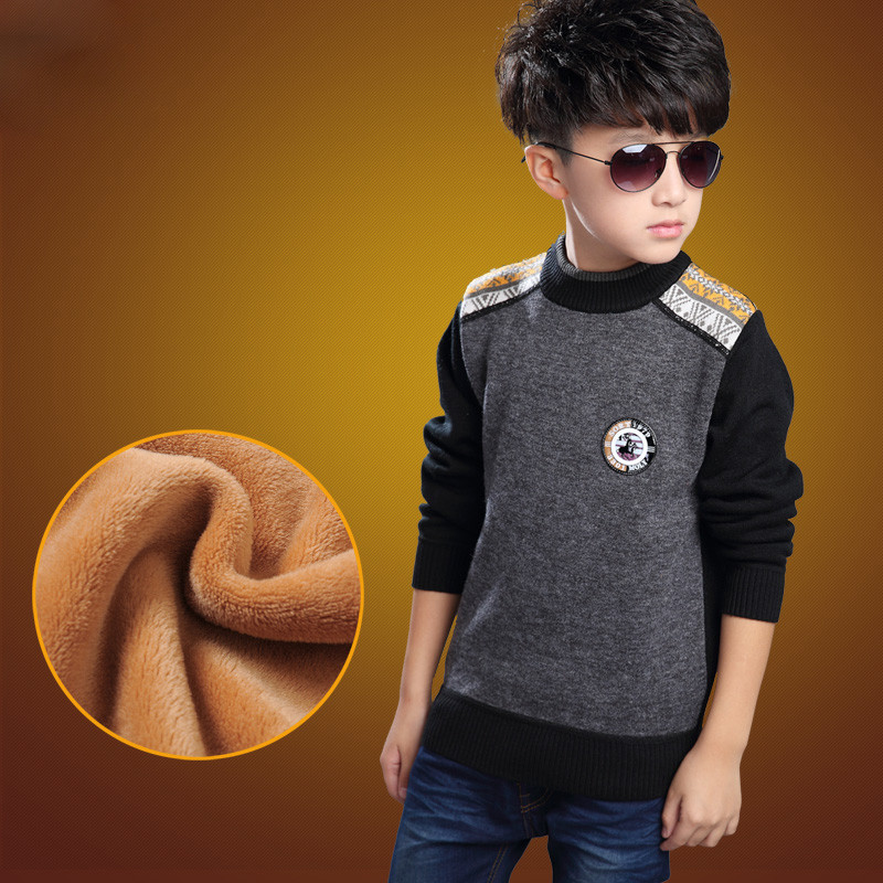 【臻依缘系列】童装男童冬装毛线衣儿童针织衫大童高领小孩加厚加绒宝宝套头毛衣 130cm 圆标灰中领图片,高清实拍图-苏宁易购