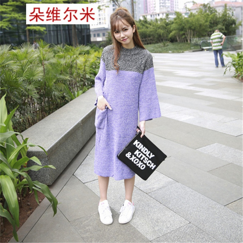 朵维尔米秋冬加厚混色喇叭袖毛衣女套头韩版学