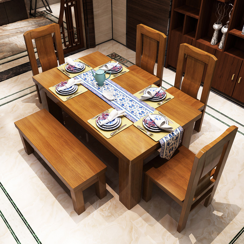 实木 餐桌椅组合 北欧原木 橡胶木家具 实木餐桌 1.5m一桌四椅【欧洲版】