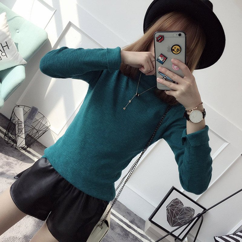 Vanled秋冬半高领针织打底衫女套头韩版纯色