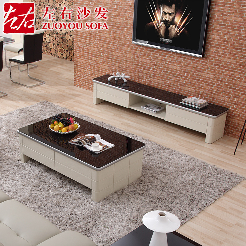 左右钢化玻璃茶几电视柜 简约现代客厅成套家具木质储物组合DJW016A+D