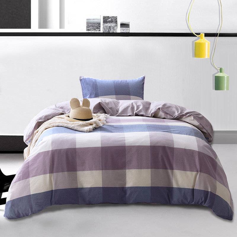 思侬家纺 纯棉水洗棉素色格子三件套 1.2m\/1.3