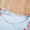 裂帛预售2017夏新品圆领刺绣打底衫七分袖针织T恤女51161370 XL 蓝色