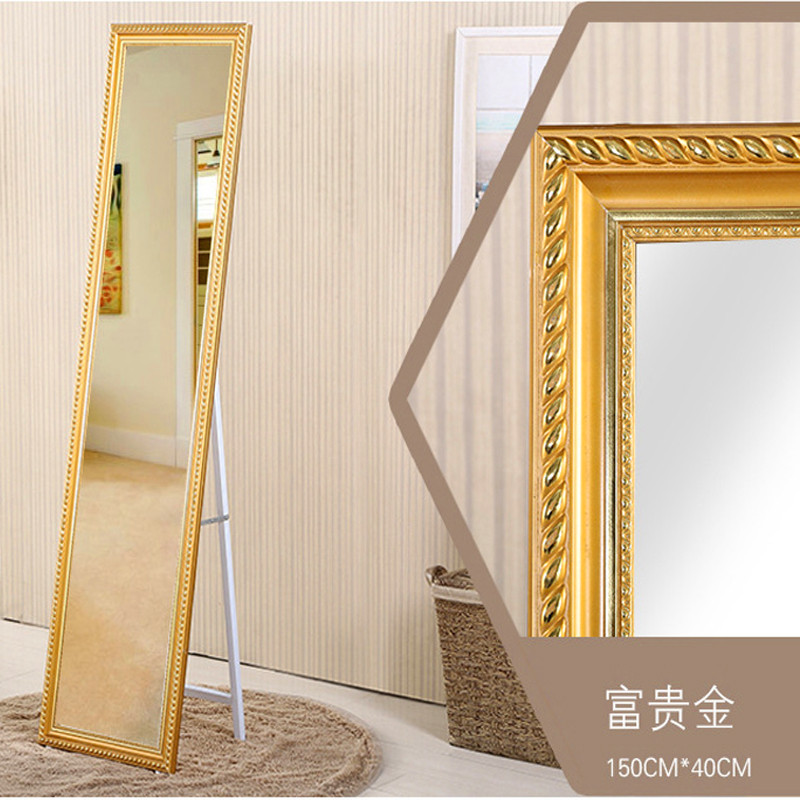 实木框架 穿衣镜 试衣镜 全身镜 镜子 挂墙 落地镜子 全身 咖啡烫金 富贵金150*40