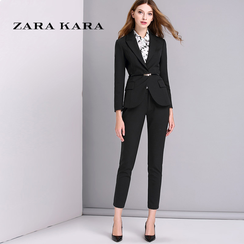 ZARA KARA小西装职业套装时尚两件套韩版OL名媛气质2017春季新款女装潮 L 黑色